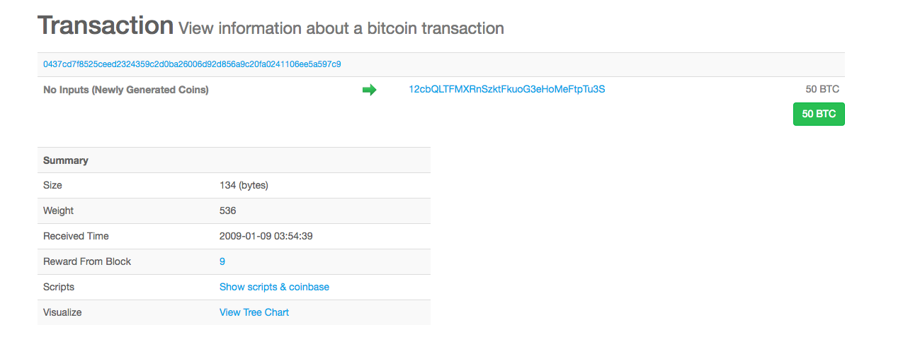 Bitcoin işlem Twitter'da Nakamoto tarafından gönderildi | Kaynak: Blockchain